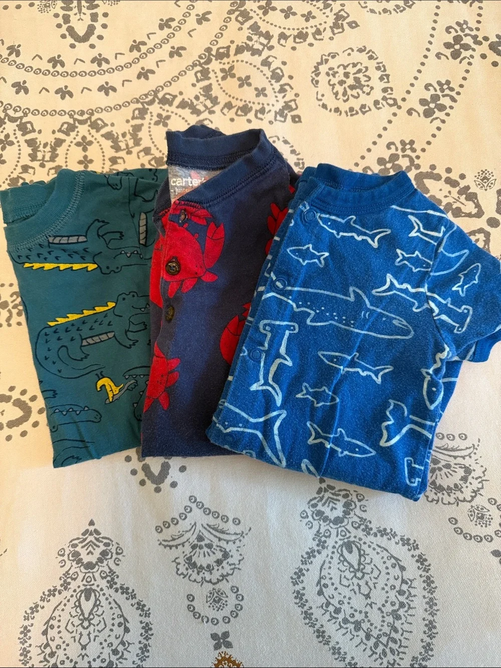 3-Pack Toddler Rompers Size 18 Months - Sharks, Crabs & Crocodile